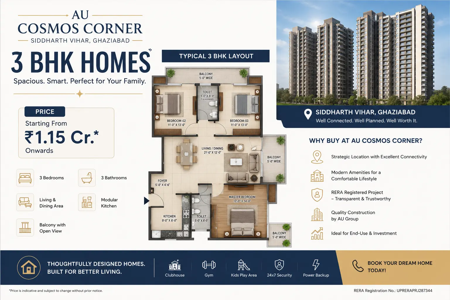 3 bhk au cosmos price in siddharth vihar